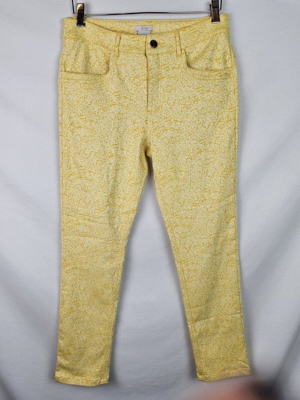 Eric Women's Pants Size 8 Yellow Print Slim Leg Ankle Casual Pants